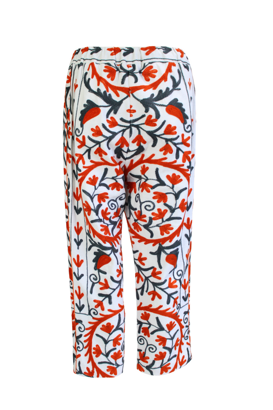 DAWID TOMASZEWSKI Bestickte Hose Flora Suzani Ivory Orange Back