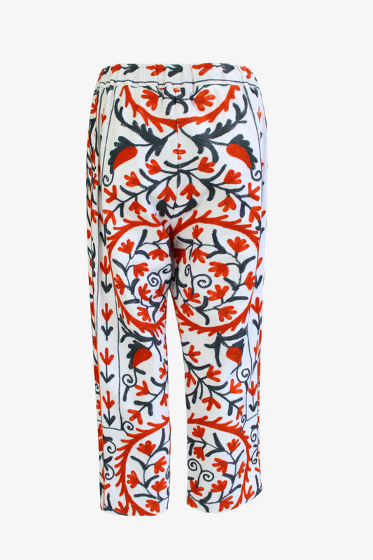 DAWID TOMASZEWSKI Bestickte Hose Flora Suzani Ivory Orange Back