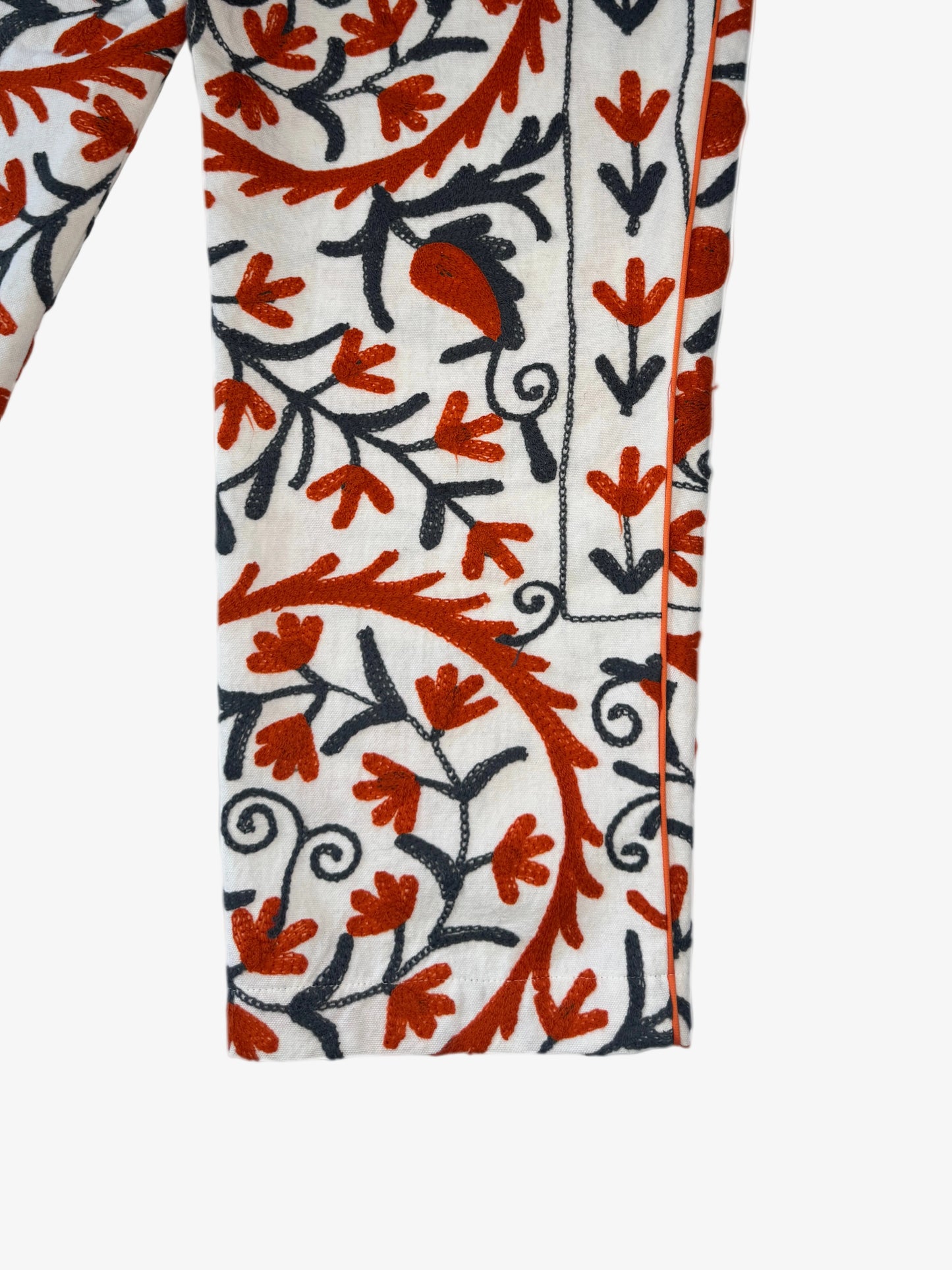 DAWID TOMASZEWSKI Bestickte Hose Flora Suzani Ivory Orange Detail