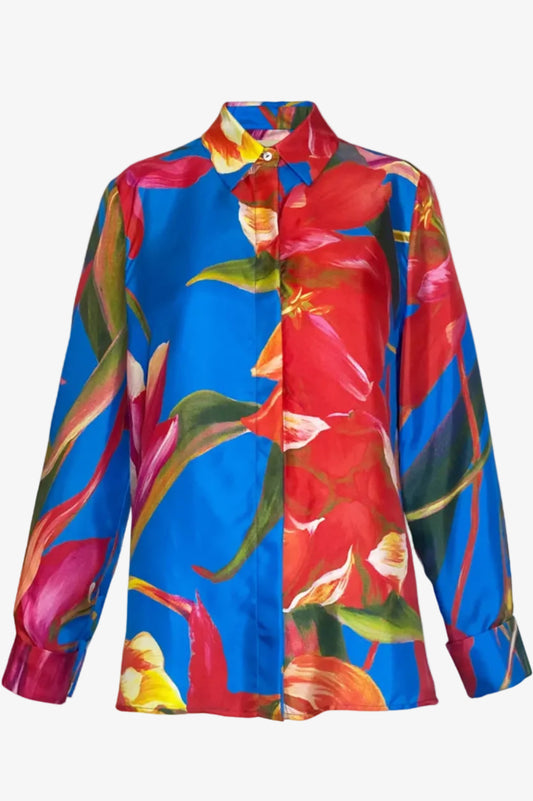 DAWID TOMASZEWSKI Bluse Cleo Blue Tulips Front