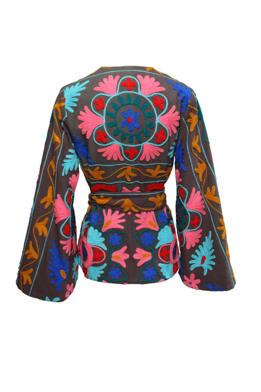 DAWID TOMASZEWSKI Kimono-Jacke Suzani Rustic Burgundy Back