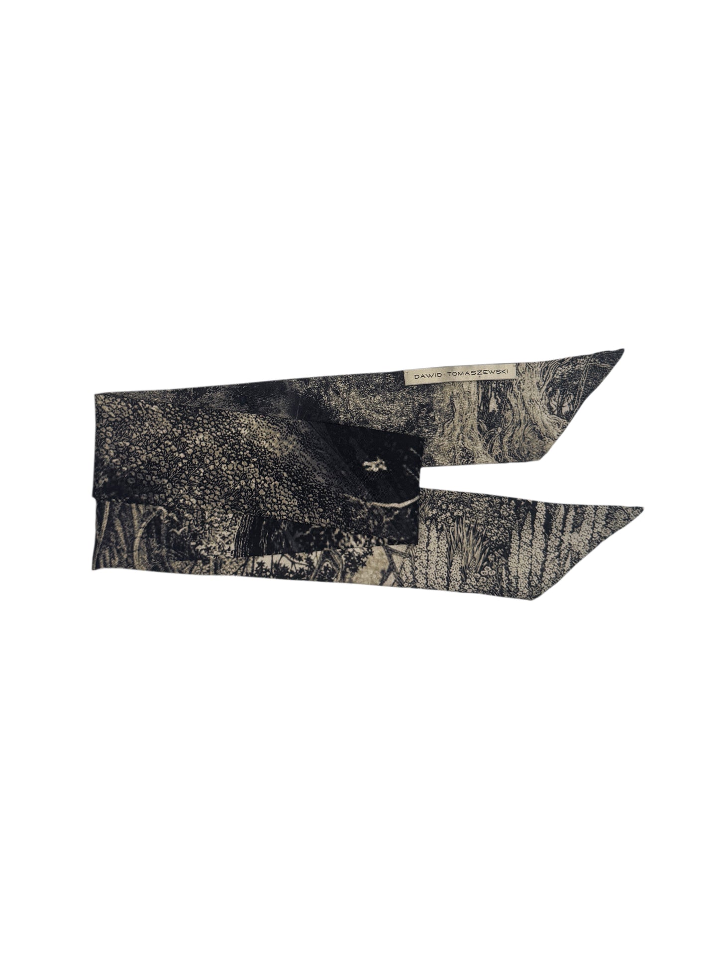 DAWID TOMASZEWSKI Schmaler Seidenschal - Twill Silk Bow Long - Schwarz Weiß Seidendruck