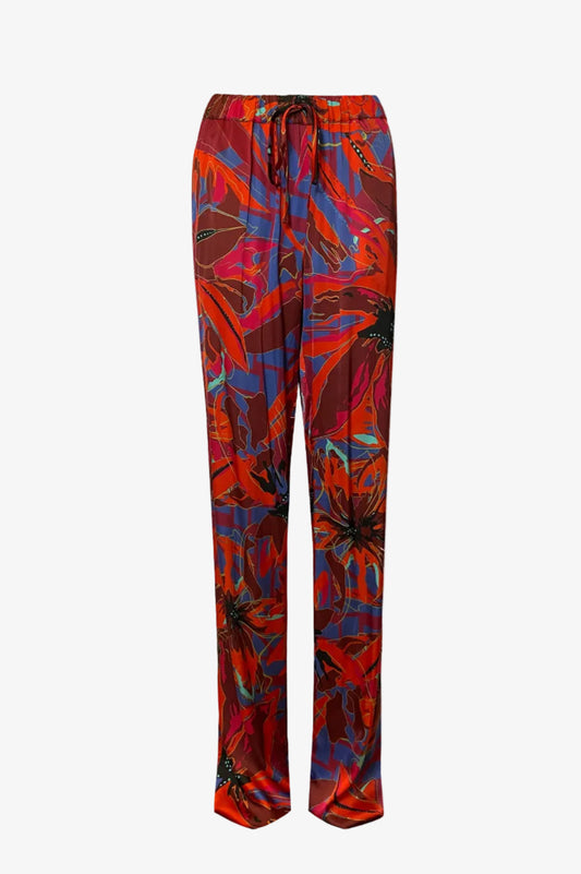 DAWID TOMASZEWSKI Hose Parallel Lines Silkline Terracotta Flowers Mix Front