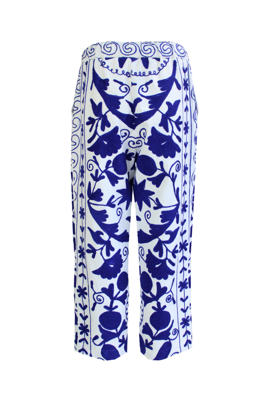 DAWID TOMASZEWSKI Bestickte Hose Flora Suzani Electric Blue Back
