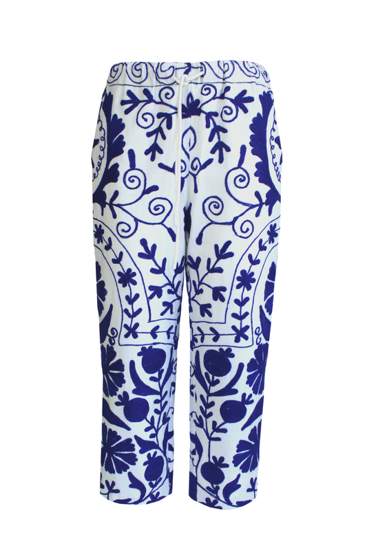 DAWID TOMASZEWSKI Bestickte Hose Flora Suzani Electric Blue Front
