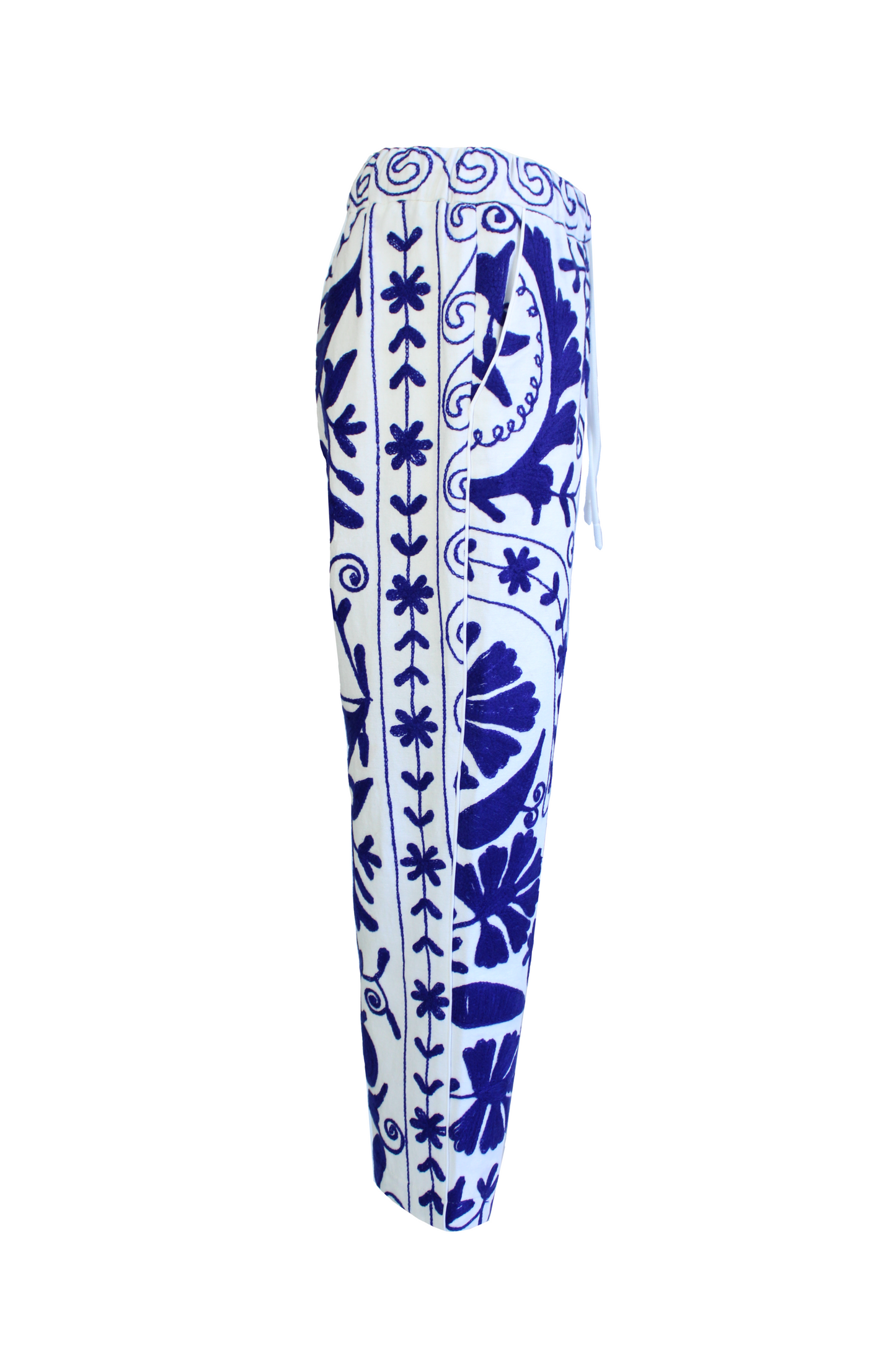 DAWID TOMASZEWSKI Bestickte Hose Flora Suzani Electric Blue Side