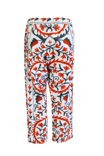 DAWID TOMASZEWSKI Bestickte Hose Flora Suzani Ivory Orange Back