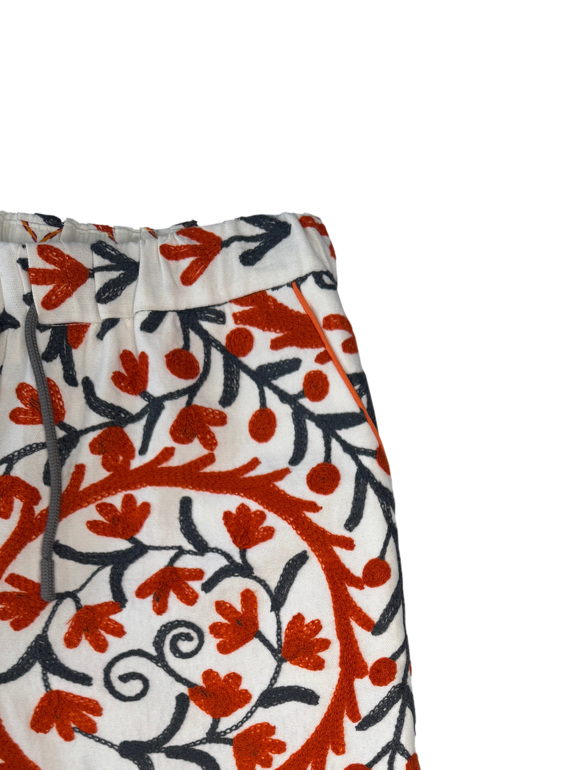 DAWID TOMASZEWSKI Bestickte Hose Flora Suzani Ivory Orange Detail 2