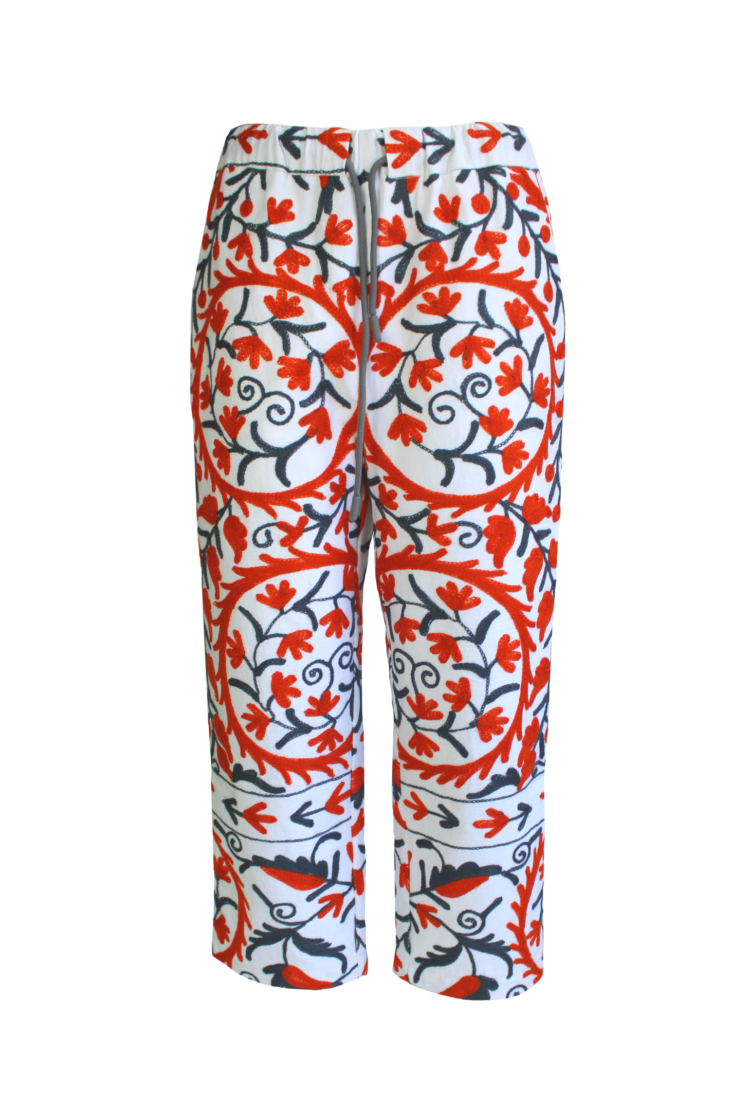 DAWID TOMASZEWSKI Bestickte Hose Flora Suzani Ivory Orange Front