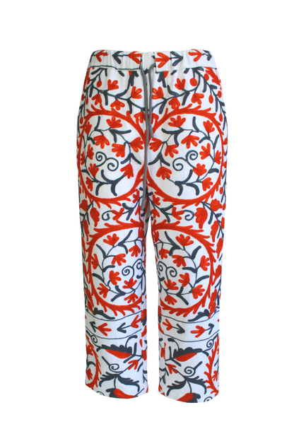 DAWID TOMASZEWSKI Bestickte Hose Flora Suzani Ivory Orange Front