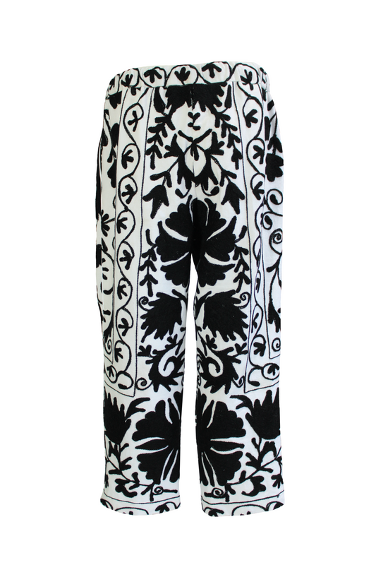 DAWID TOMASZEWSKI Bestickte Hose Flora Suzani Black & White Back