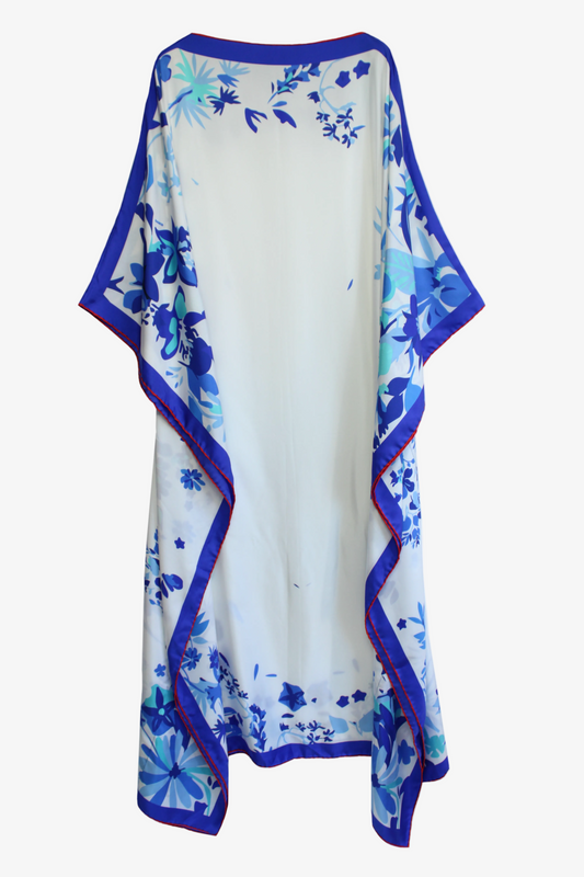 DAWID TOMASZEWSKI DAWID TOMASZEWSKI Kaftan Sardegna - Flower Graden Blue - silbergraue Seide - Front