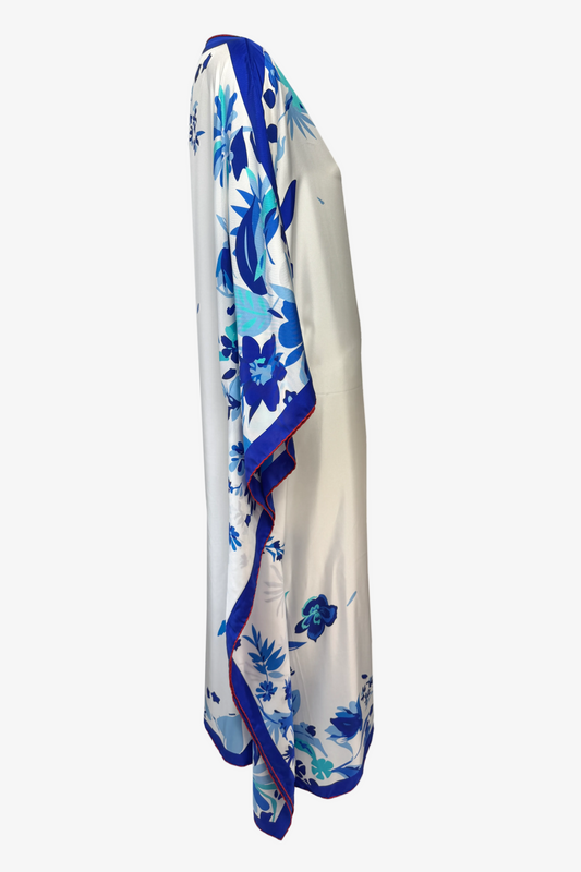 DAWID TOMASZEWSKI DAWID TOMASZEWSKI Kaftan Sardegna - Flower Graden Blue - silbergraue Seide - Side