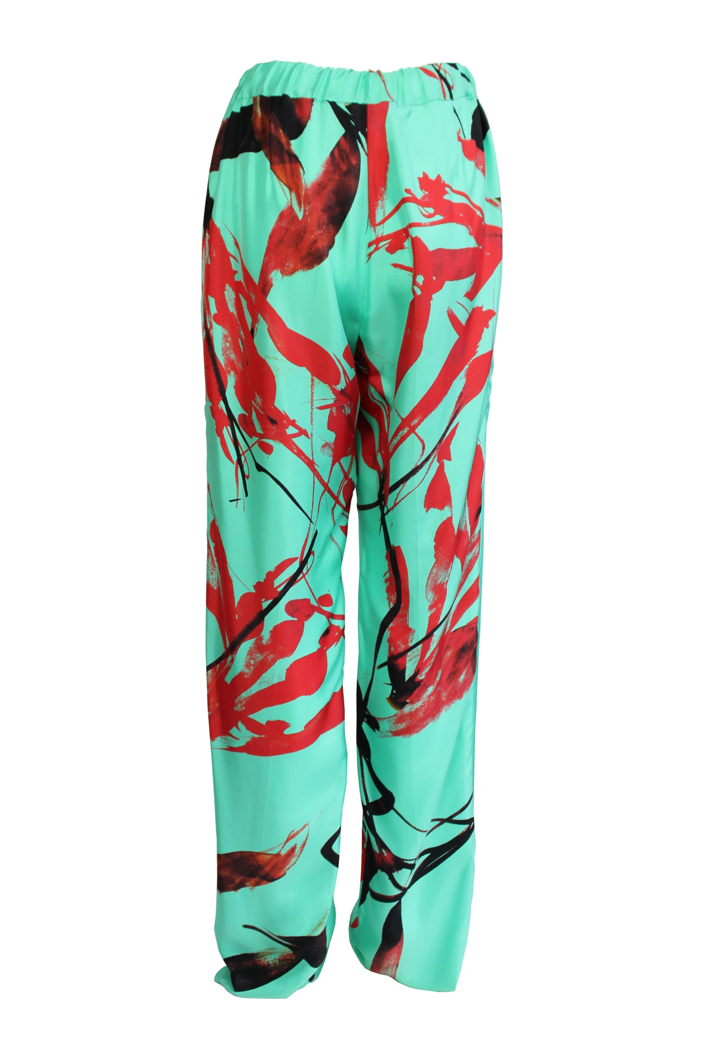 DAWID TOMASZEWSKI Hose Parallel Lines Silkline Granada Flowers Turquise Back