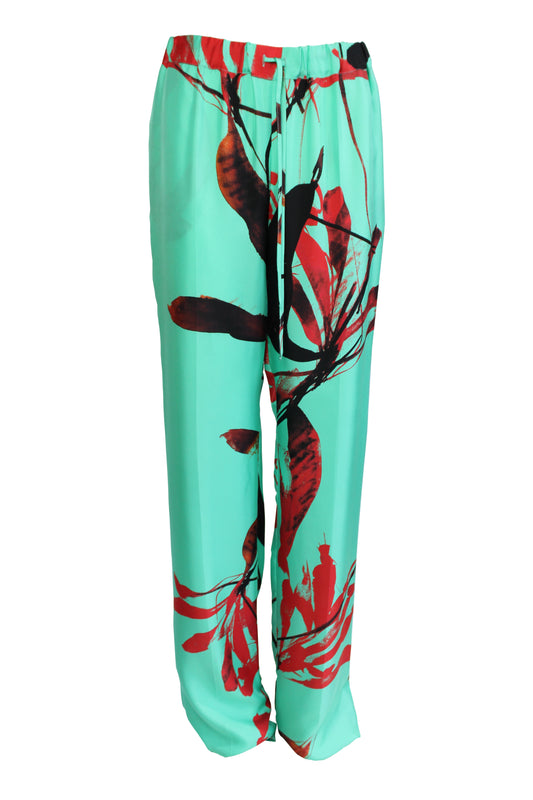 DAWID TOMASZEWSKI Hose Parallel Lines Silkline Granada Flowers Turquise Front