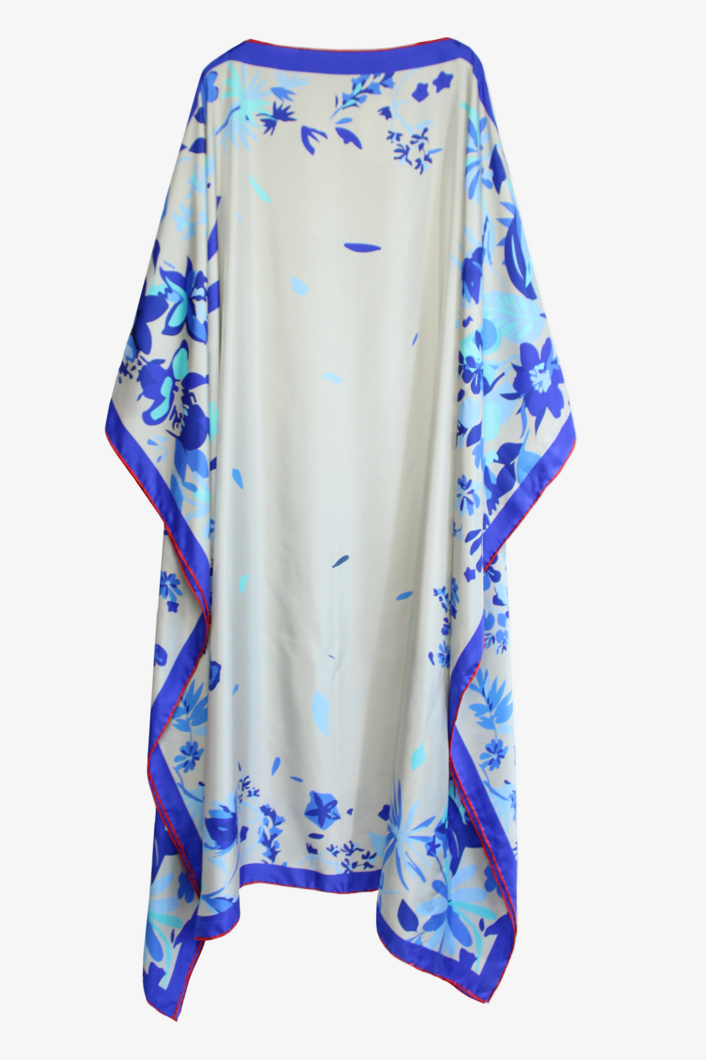 DAWID TOMASZEWSKI Kaftan Sardegna - Flower Graden Blue - silbergraue Seide - Back