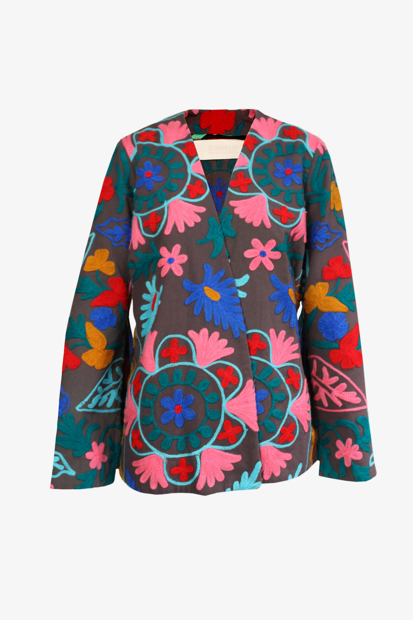 DAWID TOMASZEWSKI Kimono-Jacke Suzani Rustic Burgundy Front without Belt