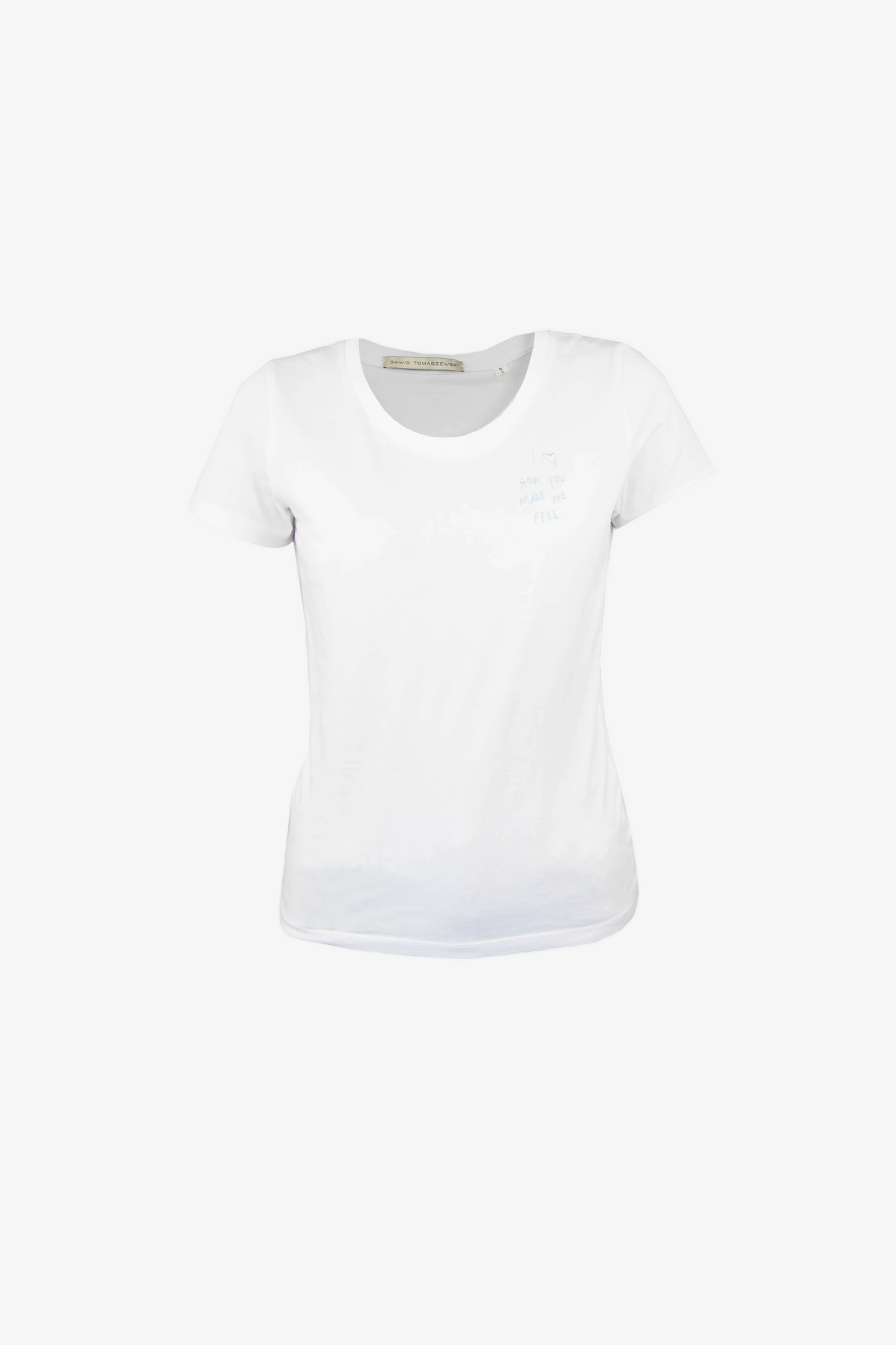 DAWID TOMASZEWSKI T-Shirt "I love how you make me feel" - Blue Stickerei -Front