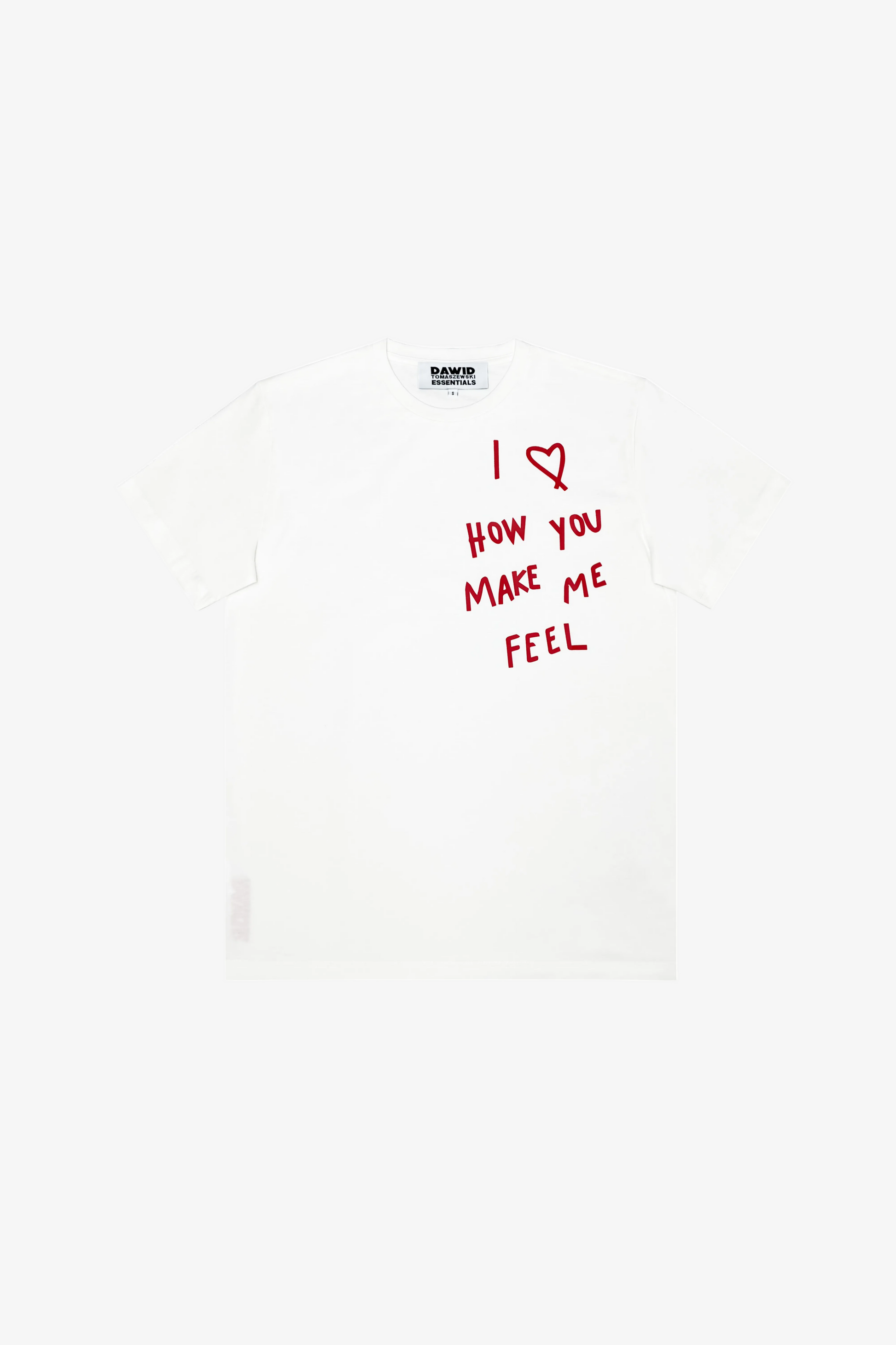 DAWID TOMASZEWSKI T-Shirt "I love how you make me feel" - Eggshell Red Print - Front