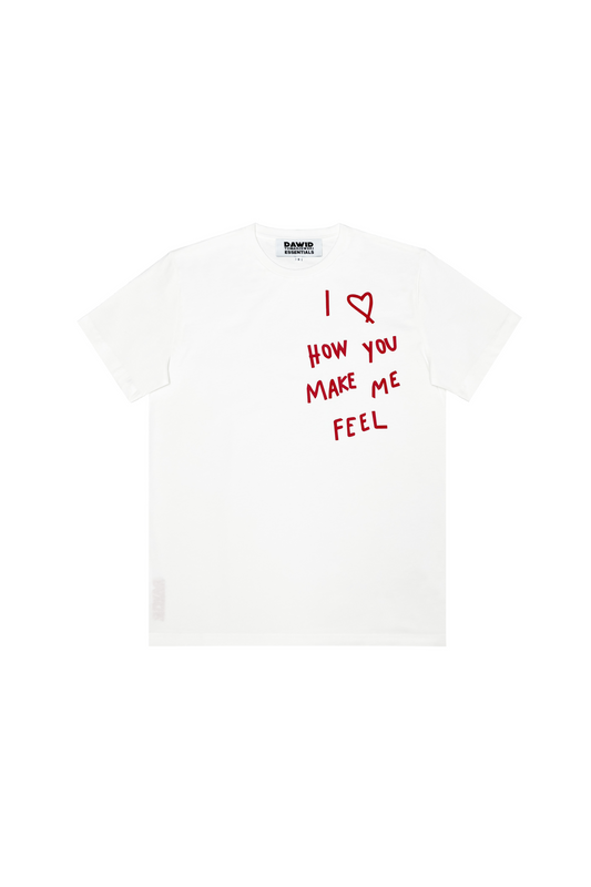 DAWID TOMASZEWSKI T-Shirt "I love how you make me feel" - Eggshell Red Print - Front