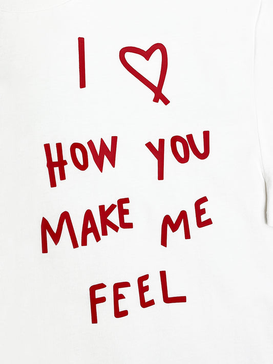 DAWID TOMASZEWSKI T-Shirt "I love how you make me feel" - Eggshell Red Print - Print Detail