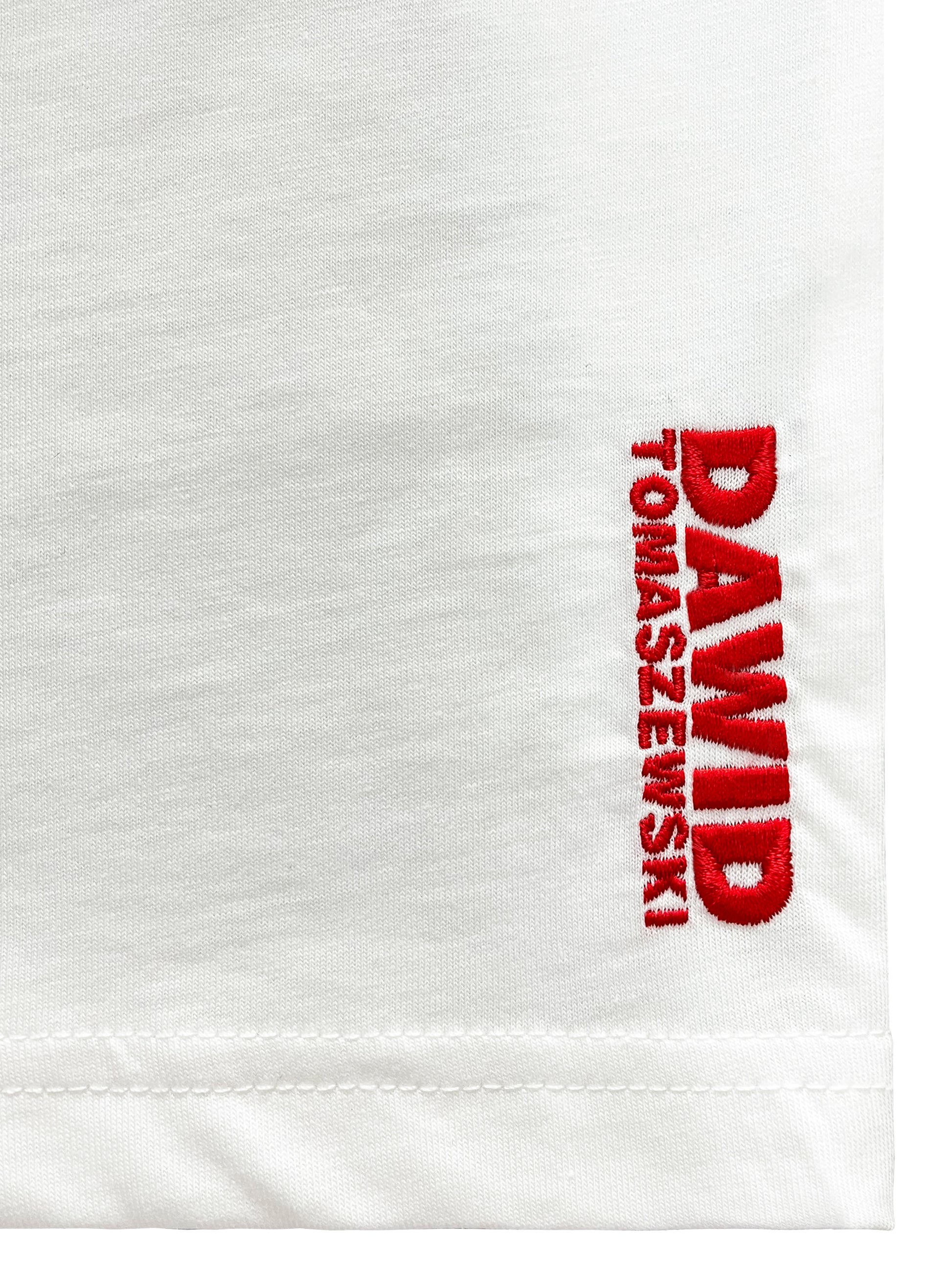 DAWID TOMASZEWSKI T-Shirt "I love how you make me feel" - Eggshell Red Print - Stickerei Detail