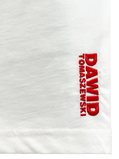 DAWID TOMASZEWSKI T-Shirt "I love how you make me feel" - Eggshell Red Print - Stickerei Detail