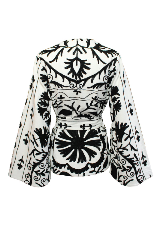 DAWID TOMASZEWSKI Kimono-Jacke Suzani Black & White Back