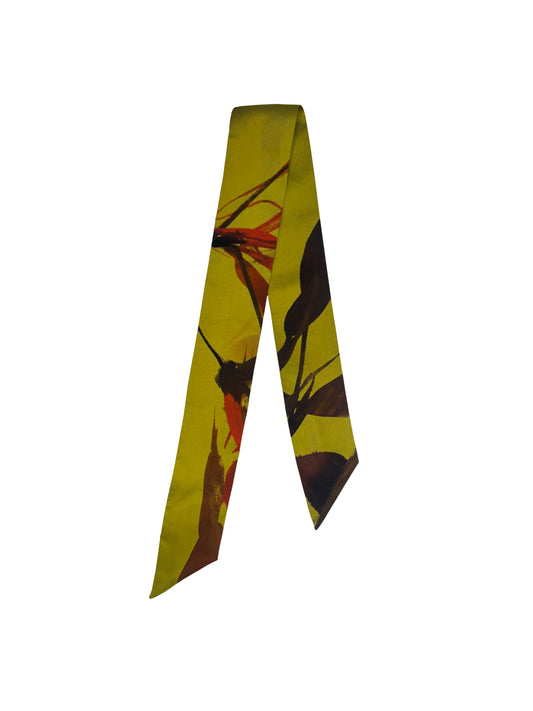 DAWID TOMASZEWSKI Schmaler Seidenschal - Twill Silk Bow - Granada Flowers Yellow
