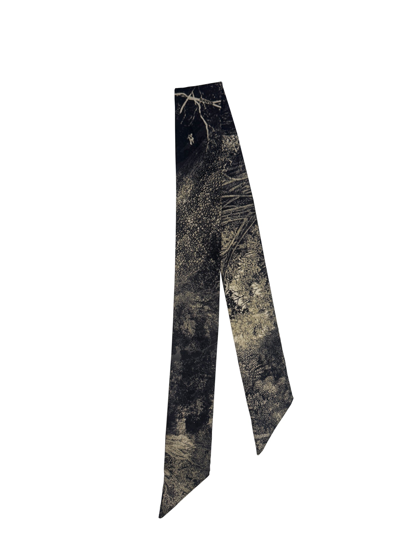 DAWID TOMASZEWSKI Schmaler Seidenschal - Twill Silk Bow Long - Schwarz Weiß Seidendruck - Front