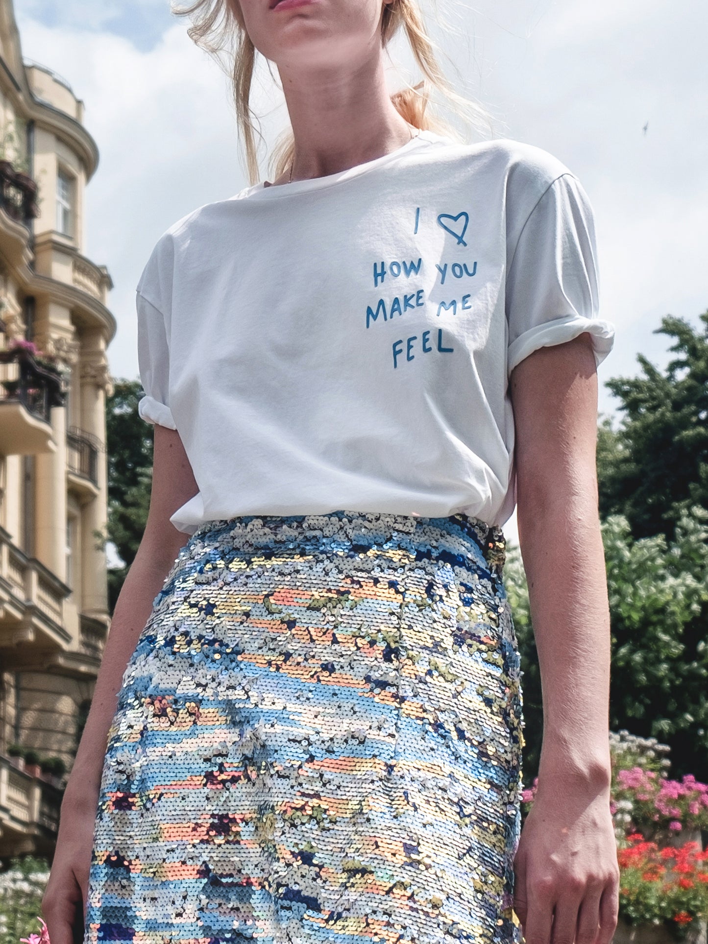 T-shirt "I love how you make me feel" blue 